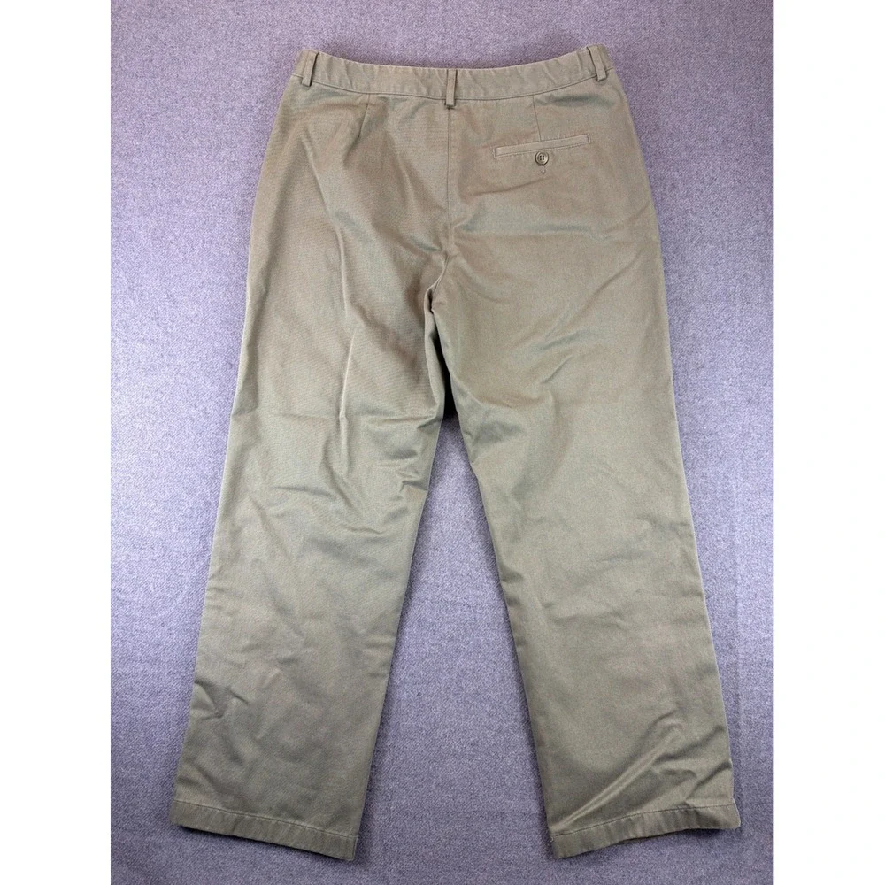 LL Bean Chino Pants Women 12P Olive Green Classic Fit Straight Leg Stretch Waist